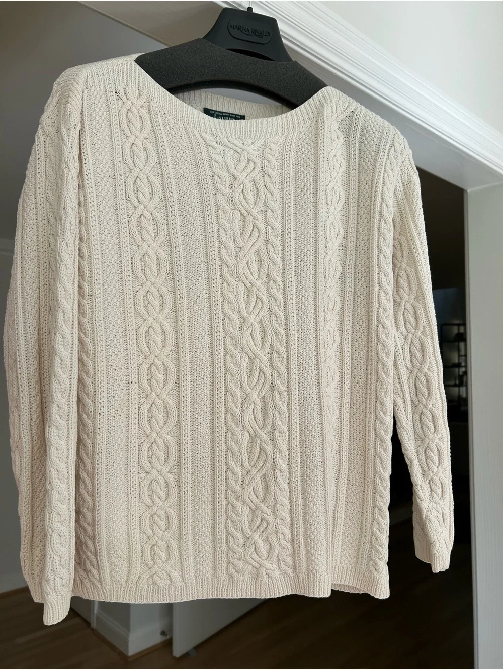 Lauren Ralph Lauren Ivory Cable Knit Scoopneck Sweater - Picture 1 of 5